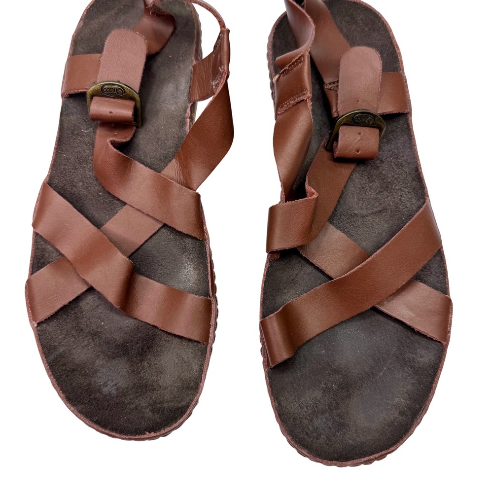 Chaco Leather Strappy Sandals Womens 8 Brown Buckle Boho Flat Comfort